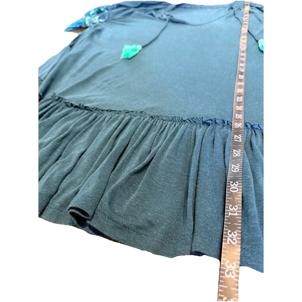 Free People Oversized Boho Tunic Dress Large Washed Teal Bead Sleeve Tassel Mini - Picture 4 of 8